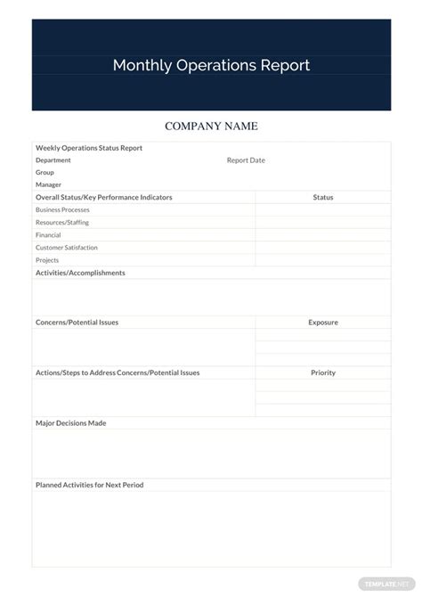 operations manager monthly report template